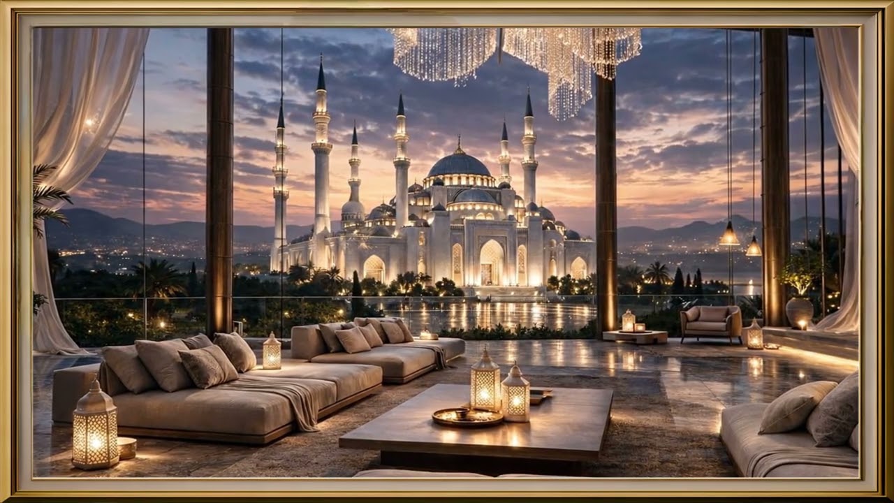 Beautiful Mosque View - Golden Frame | 2 Hours UHD Luxury Lobby Ambience | Amarno_AM | #02