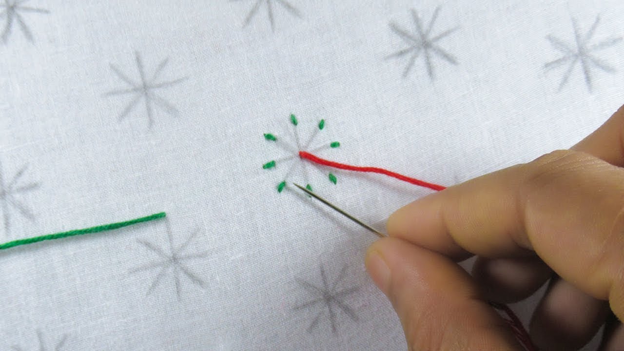 All over design hand embroidery, Lazy daisy double color thread flower stitch