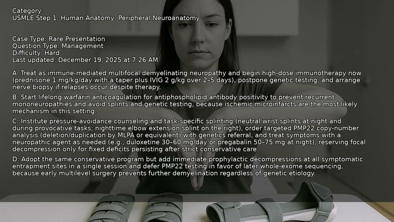Peripheral Neuroanatomy, Human Anatomy, USMLE Step 1 - Full Vignette with Extended Explanations