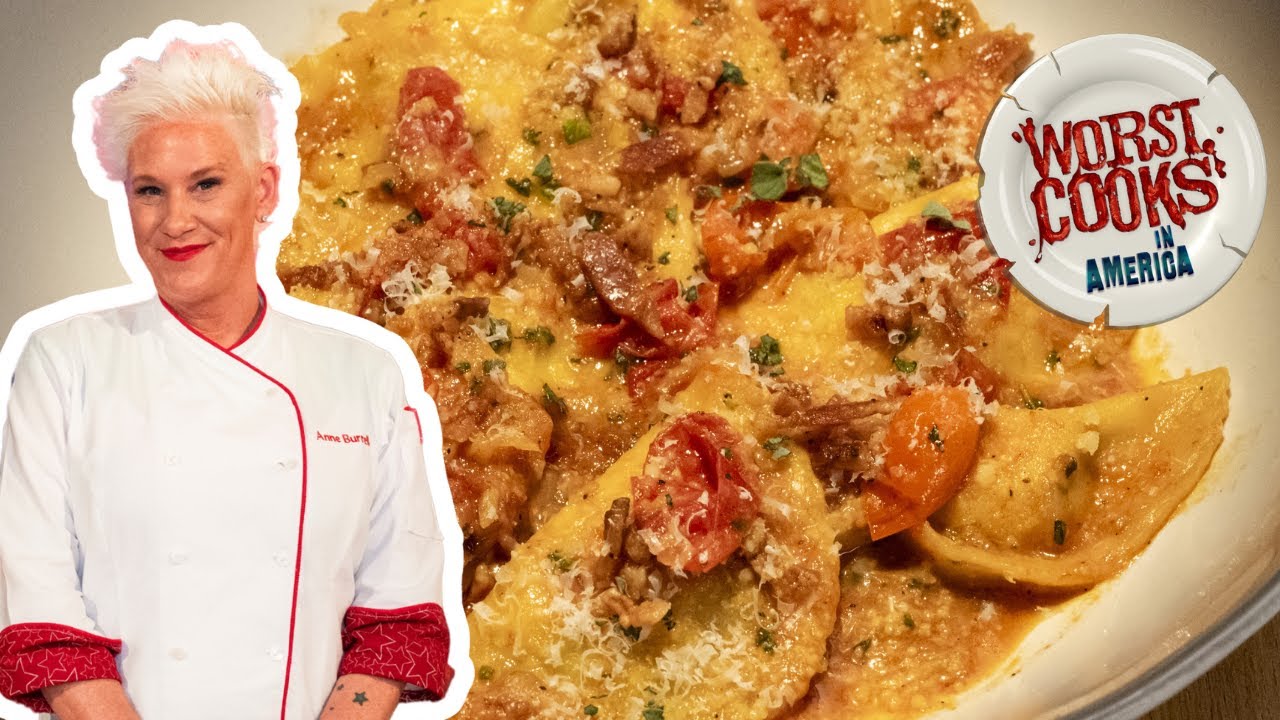 Anne Burrell's Goat Cheese and Spinach Mezzelune | Worst Cooks in America | Food Network