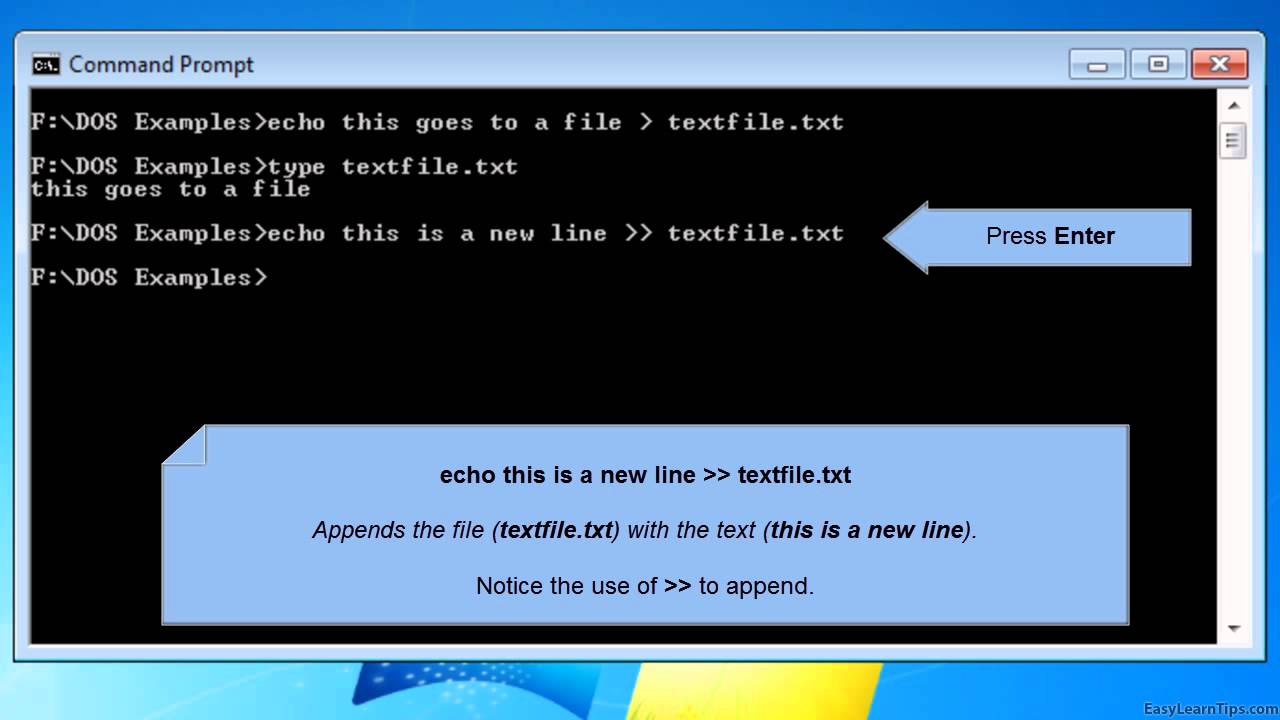 Echo to a text file in MS-DOS