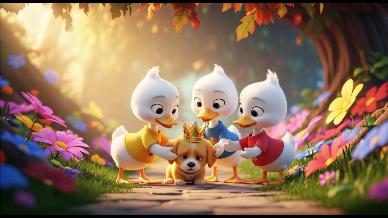 -animated-cartoon-three-duck-friends-helping-a-lost-puppy-home-part 2