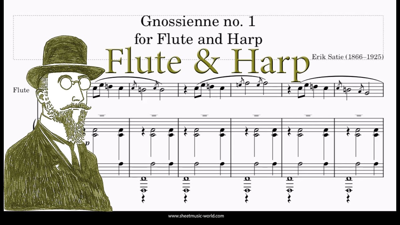 Gnossienne No1 - Erik Satie - Flute and Harp (Tutorial, Sheets Score Erik Satie)
