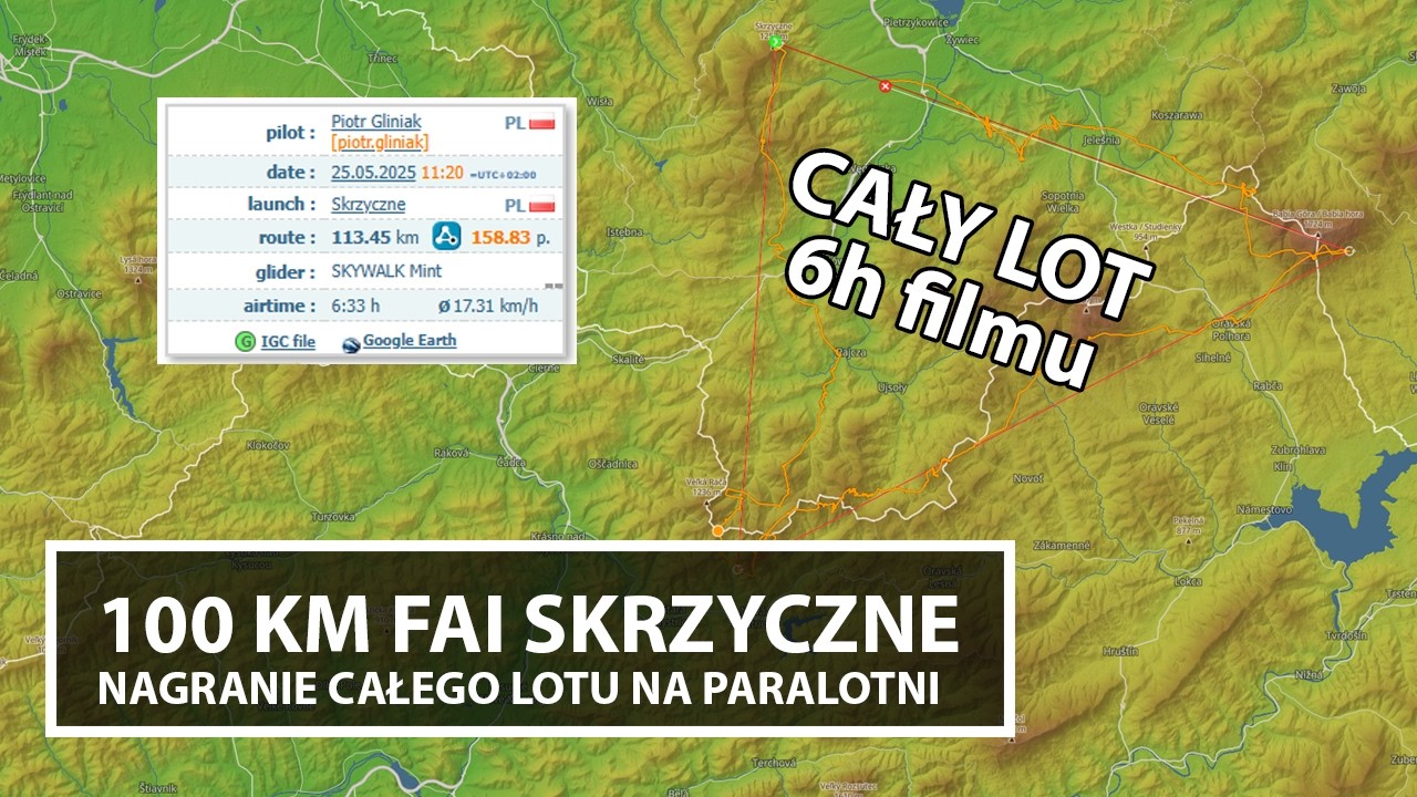 CAŁY LOT! 100 km FAI na paralotni ze Skrzycznego: Babia Góra, Pilsko, Wielka Racza
