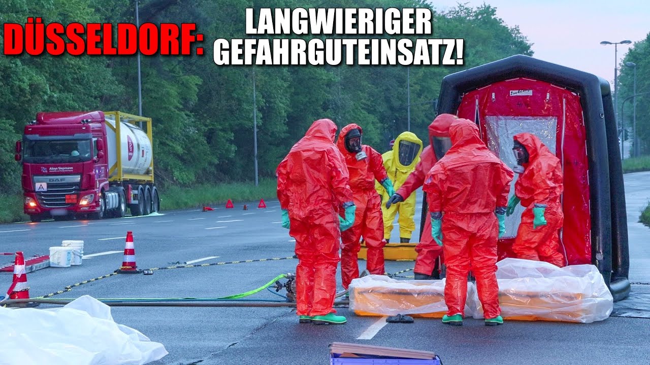 [GROßEINSATZ DER FEUERWEHR DÜSSELDORF!] - Gefahrguteinsatz: Chemieabfälle liefen aus Tankcontainer -