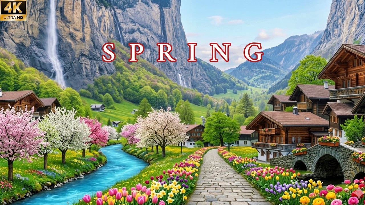 Spring in Switzerland 🌿 Alpine Villages, Emerald Valleys & Snowy Peaks  Relaxing Nature 4K LIVE 24/7