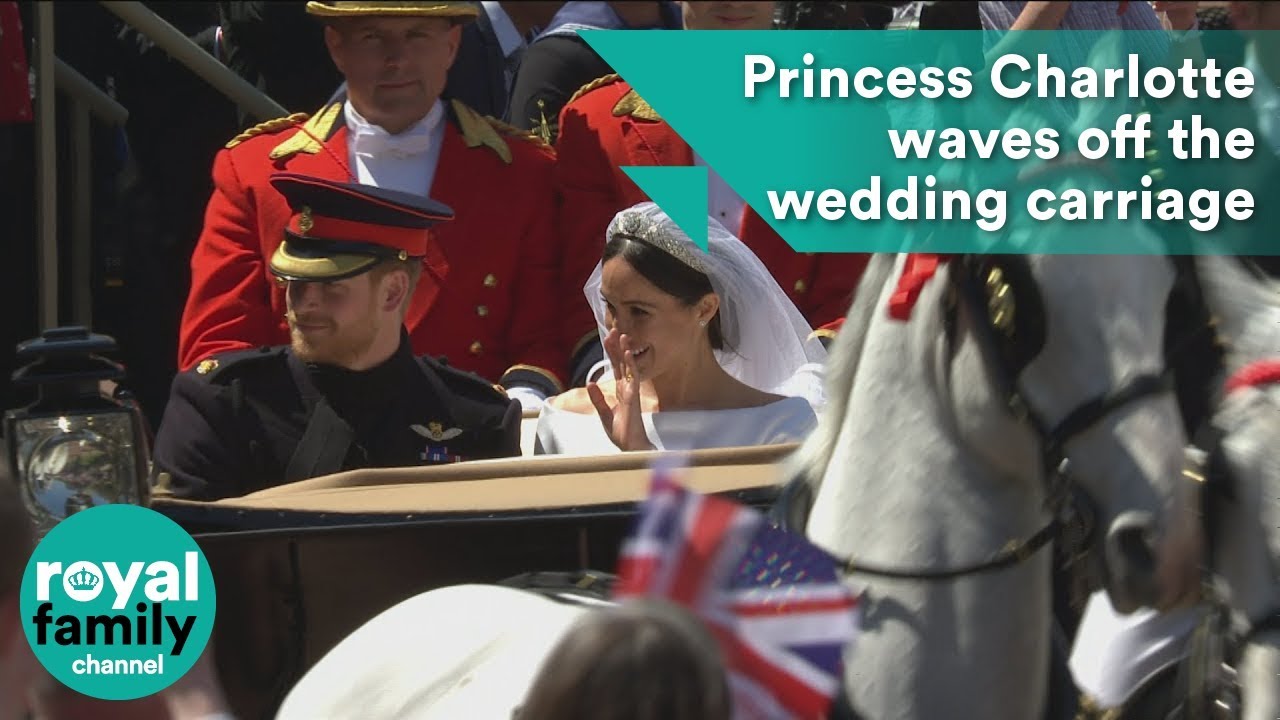 So cute! Princess Charlotte waves off the wedding carriage procession