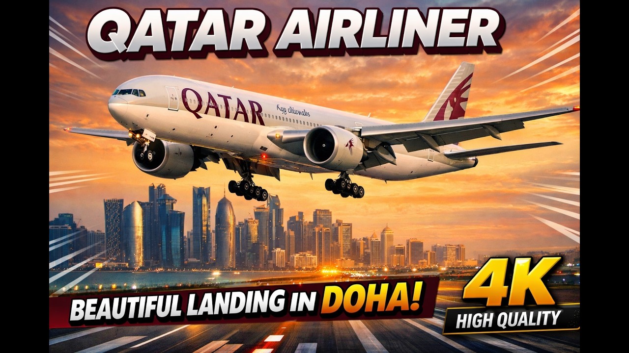 Qatar Airline Beautiful Landing in DOHA 4K High Quality