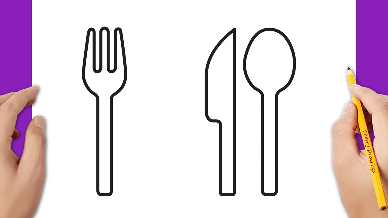 How to draw a spoon, a fork and a knife