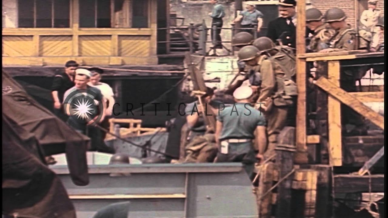American soldiers board LCVPs at pier in  Weymouth, county of Dorset, England, pr...HD Stock Footage
