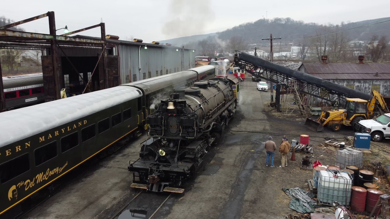 Western Maryland scenic railroad C&O 1309 from the sky!