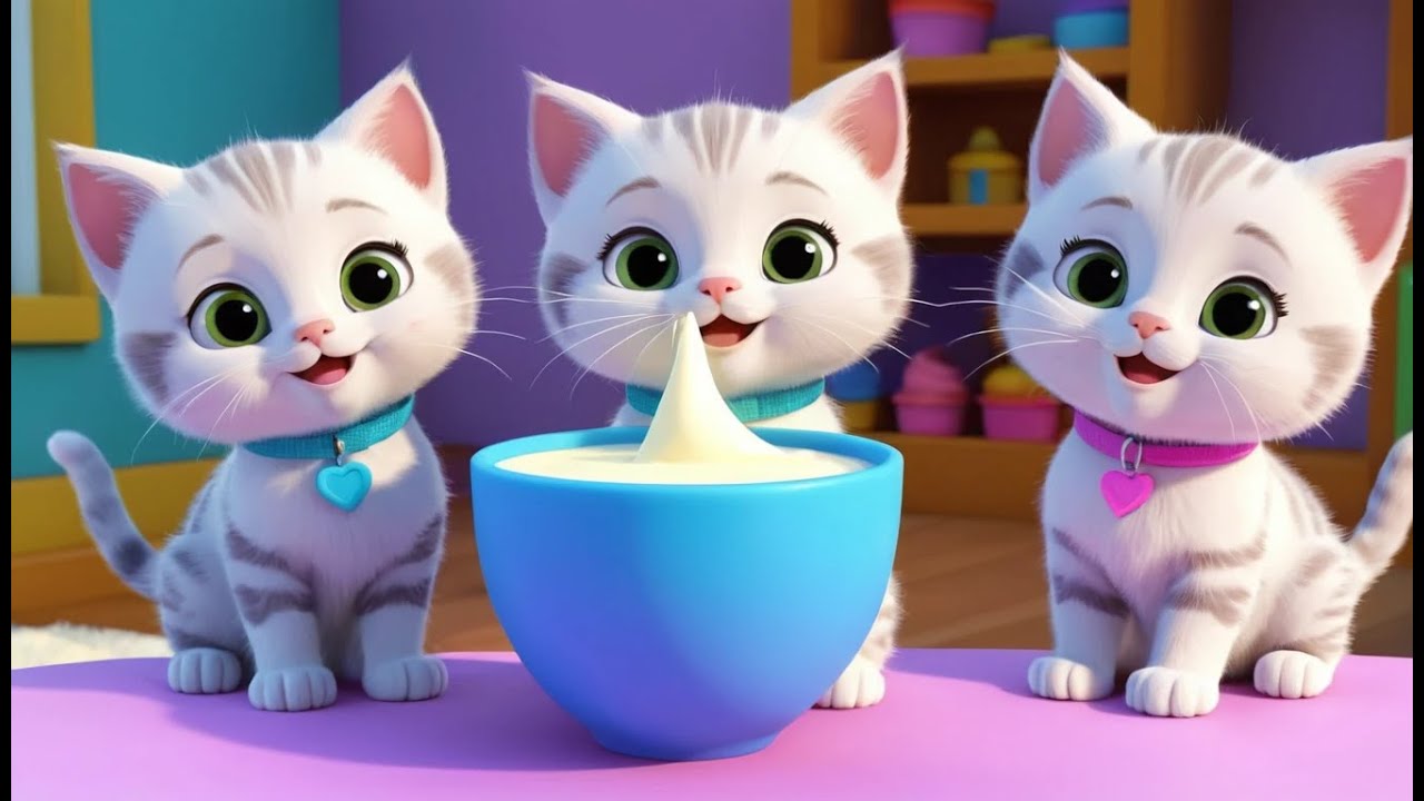 Пять милых котят пьют молоко