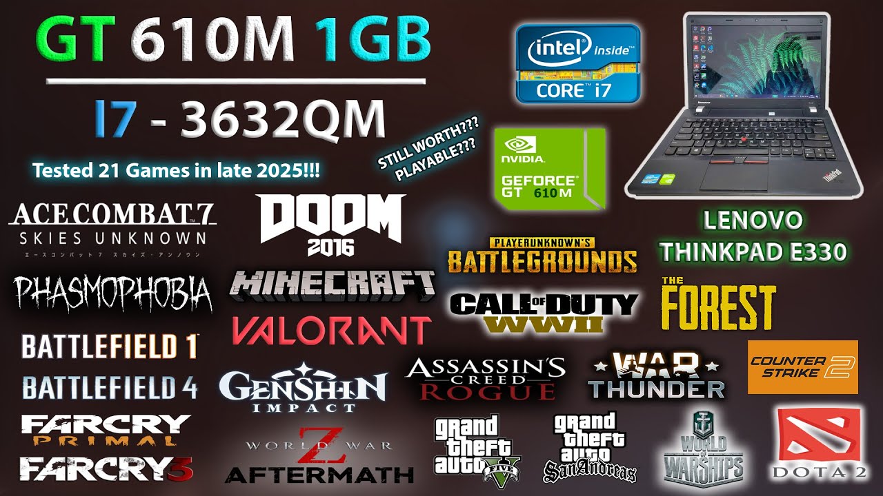 GT 610M 1GB Tested 21 Games (2025) // Still Playable for gaming? || Lenovo ThinkPad E330 #gt610m