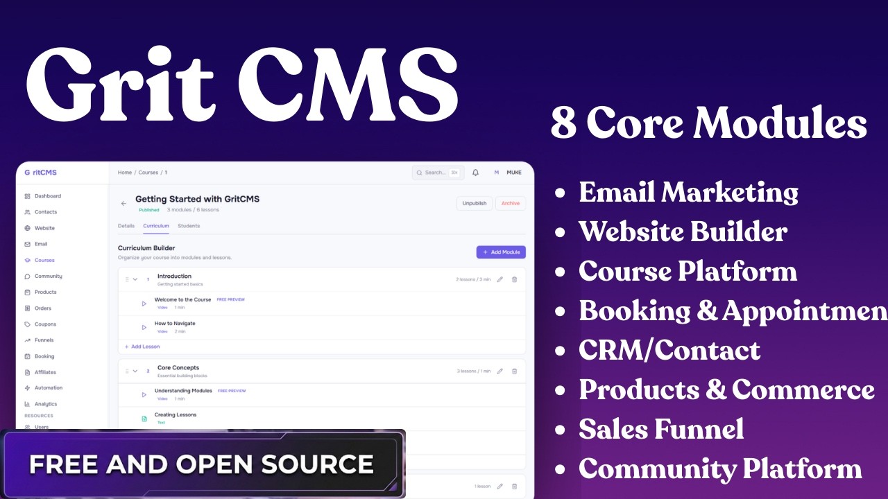 I Built a FREE Open-Source Alternative to Kajabi, ClickFunnels & System.io &mdash; Meet GritCMS