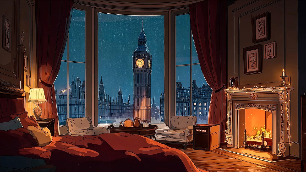 It’s warm room with oldies playing in another room for a cozy rainy evening ☕🌧 Fire, Rain Falling
