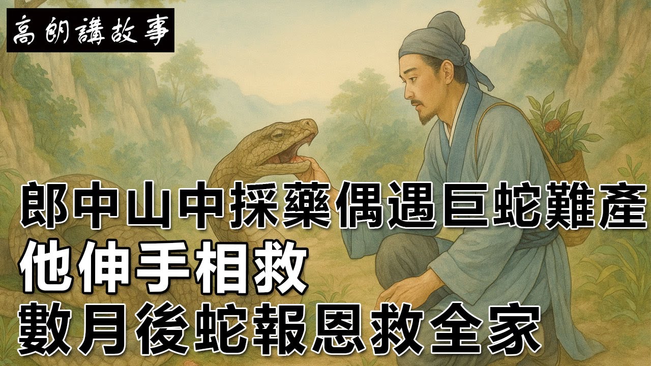 民間故事：郎中山中採藥偶遇巨蛇難產，他伸手相救，數月後蛇報恩救全家｜高朗講故事