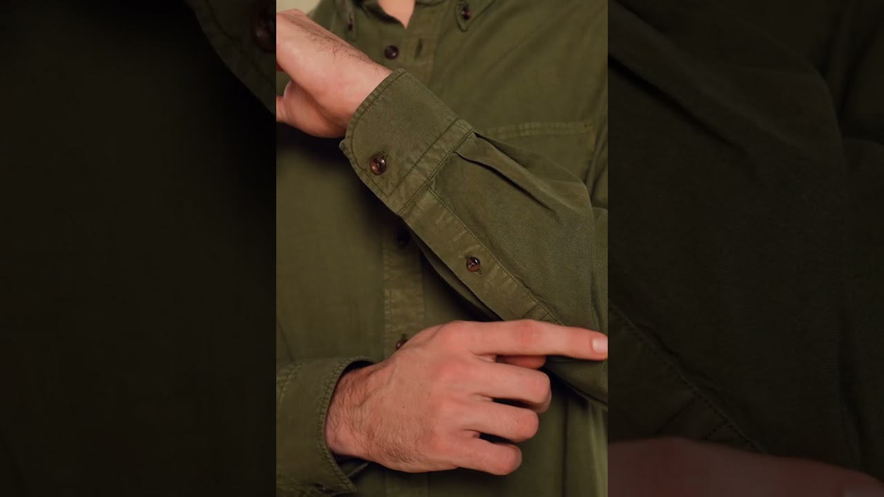 Abbate Federico Dokuma Tencel (Lyocell) Comfort Fit Haki Düğmeli Yaka Erkek Düz Gömlek