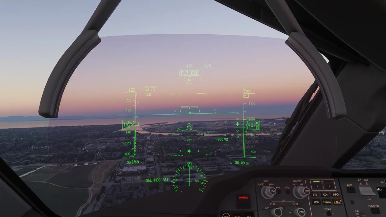 Boeing 787 on final. Vancouver (CYVR ). RW26L. HUD down.