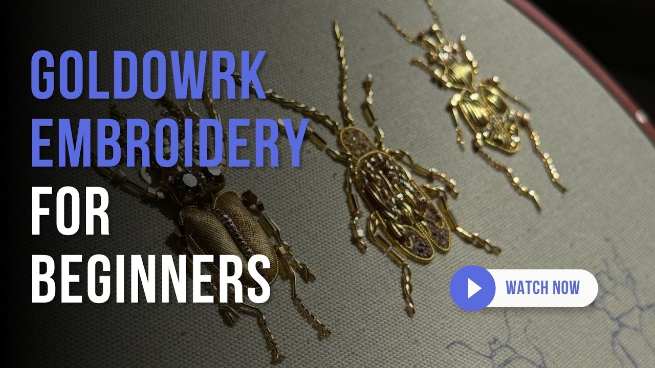 Goldwork Embroidery for Beginners: Outlining a Golden Beetle