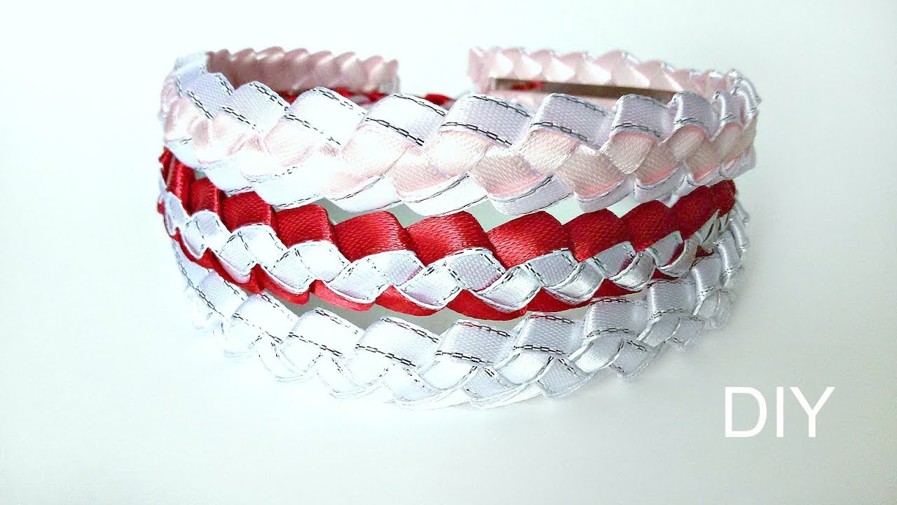 Как оплести ободок косичкой из лент 0,6см /DIY/Hand Made/Kanzashi