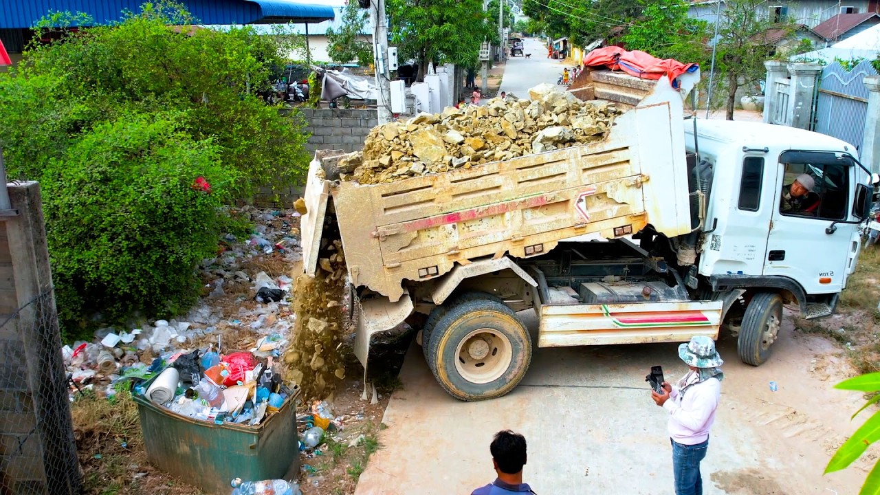 New project with bulldozer and dump truck
