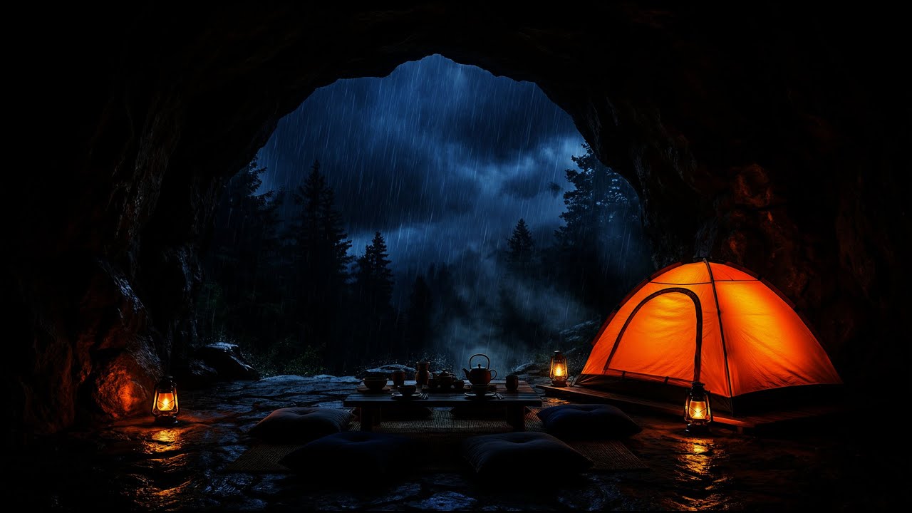 HEAVY RAIN SOUNDS CAVE AMBIENCE FOR STUDY, FOCUS & CALM ENERGY