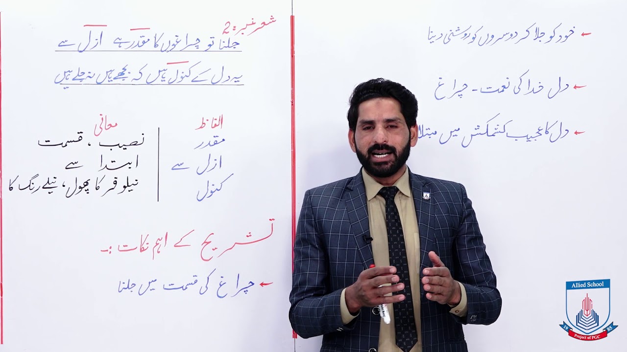 Class 10 - Urdu - Lecture 58 - ada jafri - ashar number 3,4 ki tashree - Allied School