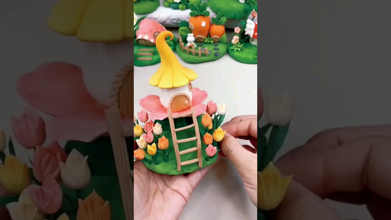 How to make a fairy house using air dry clay #flowers #fairytales #clayart #handmade #diycrafts #diy