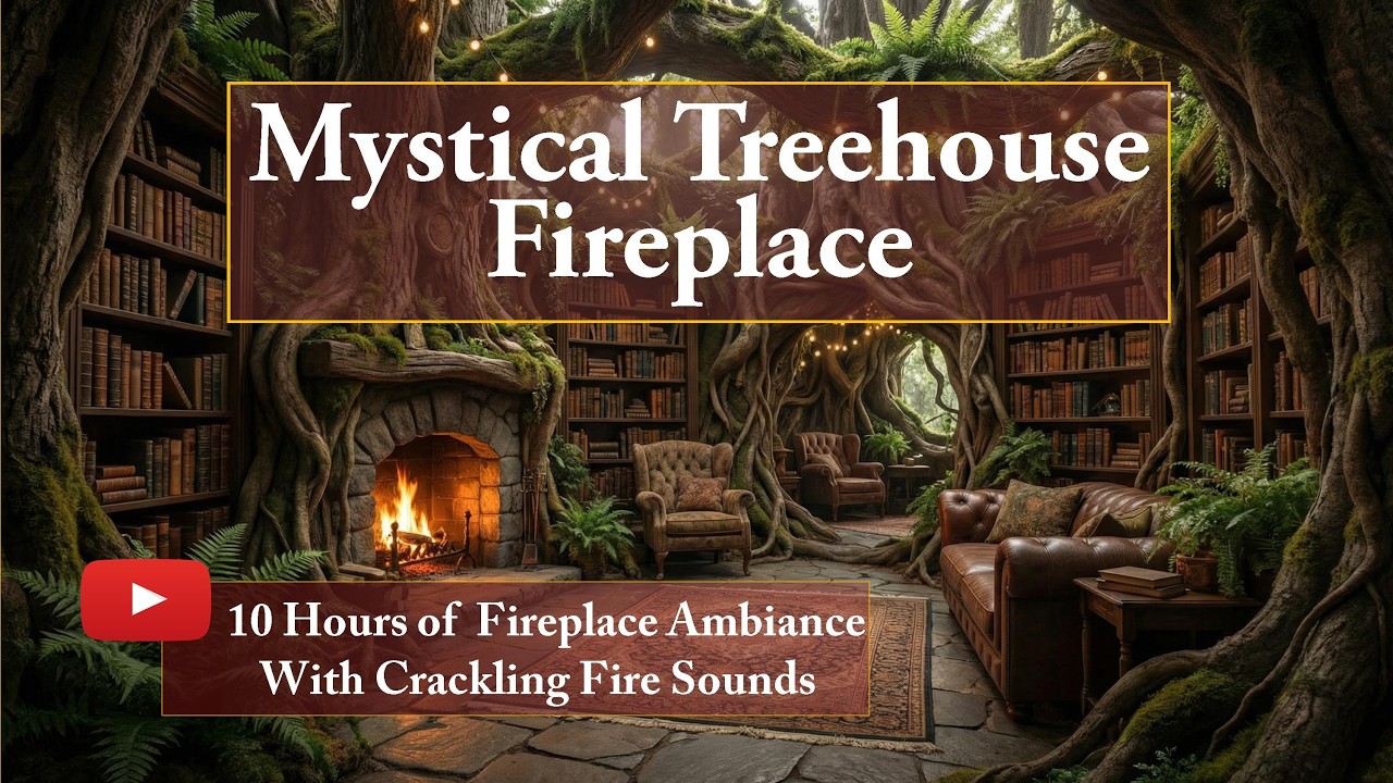Mystical Treehouse Fireplace — 10 Hours of Cozy Crackling Fire Ambience for Sleep, Relaxation & Read