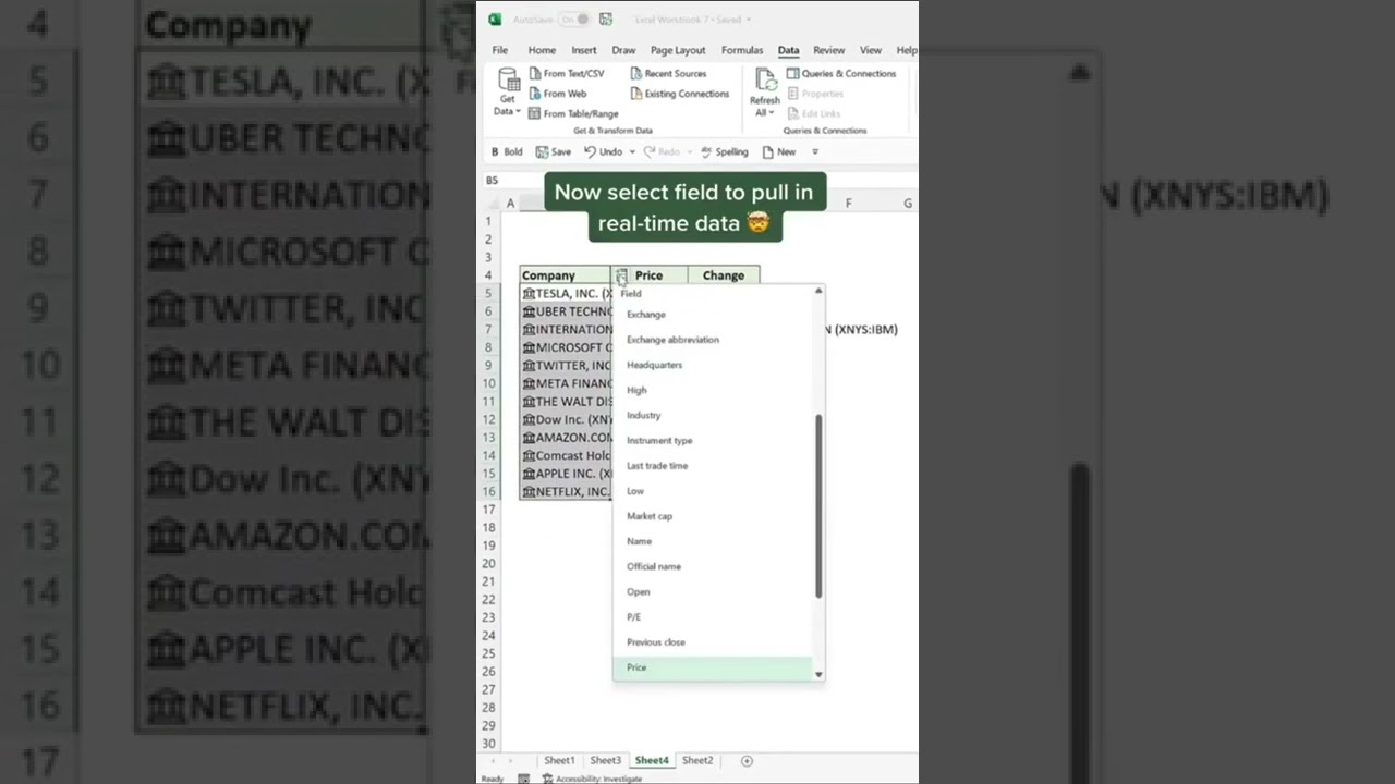 Real time stock prices into Excel | Excel tips & tricks #shorts #excel