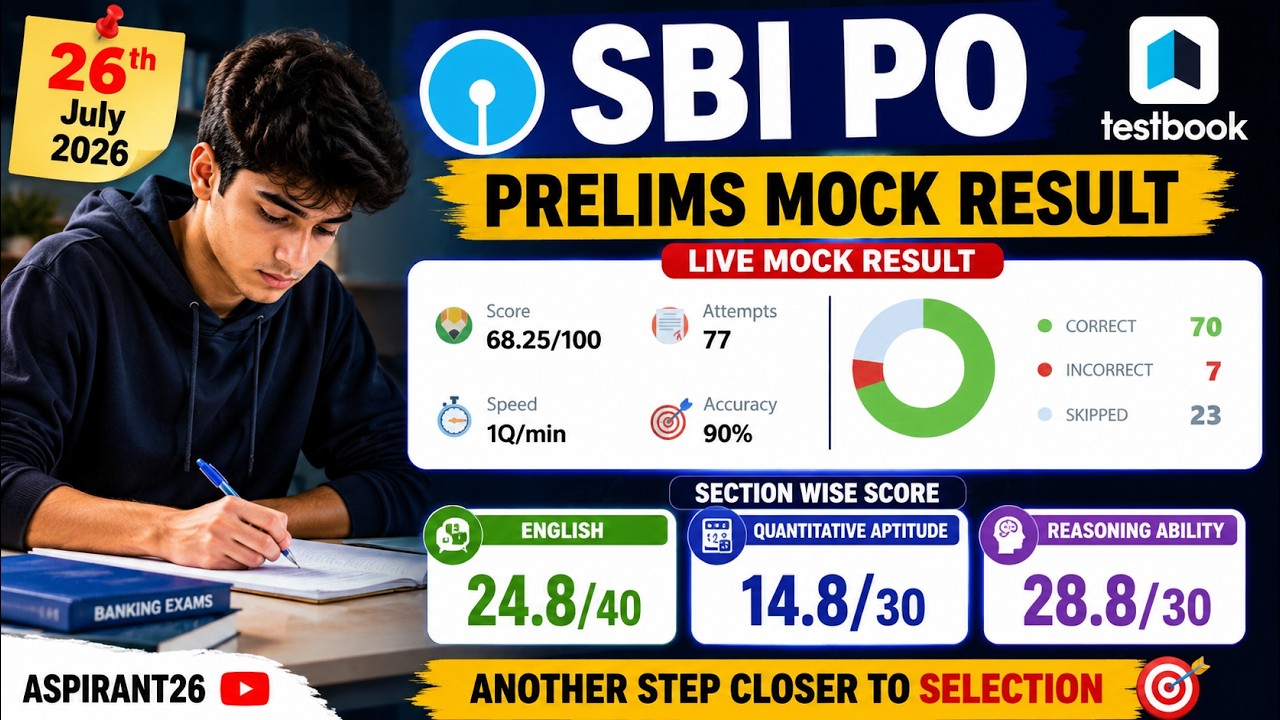 🎥 LIVE NOW 🔴 SBI PO Prelims Mock | Testbook Mega Test 07 | 100Q in 60 Min ⏳