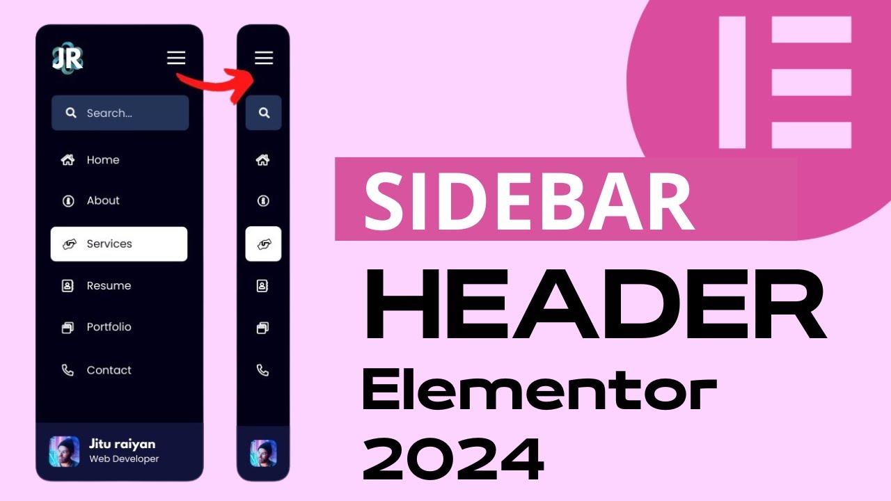 Vertical Header with Sidebar Navigation Menu Using Elementor | Elementor Sidebar Header Menu