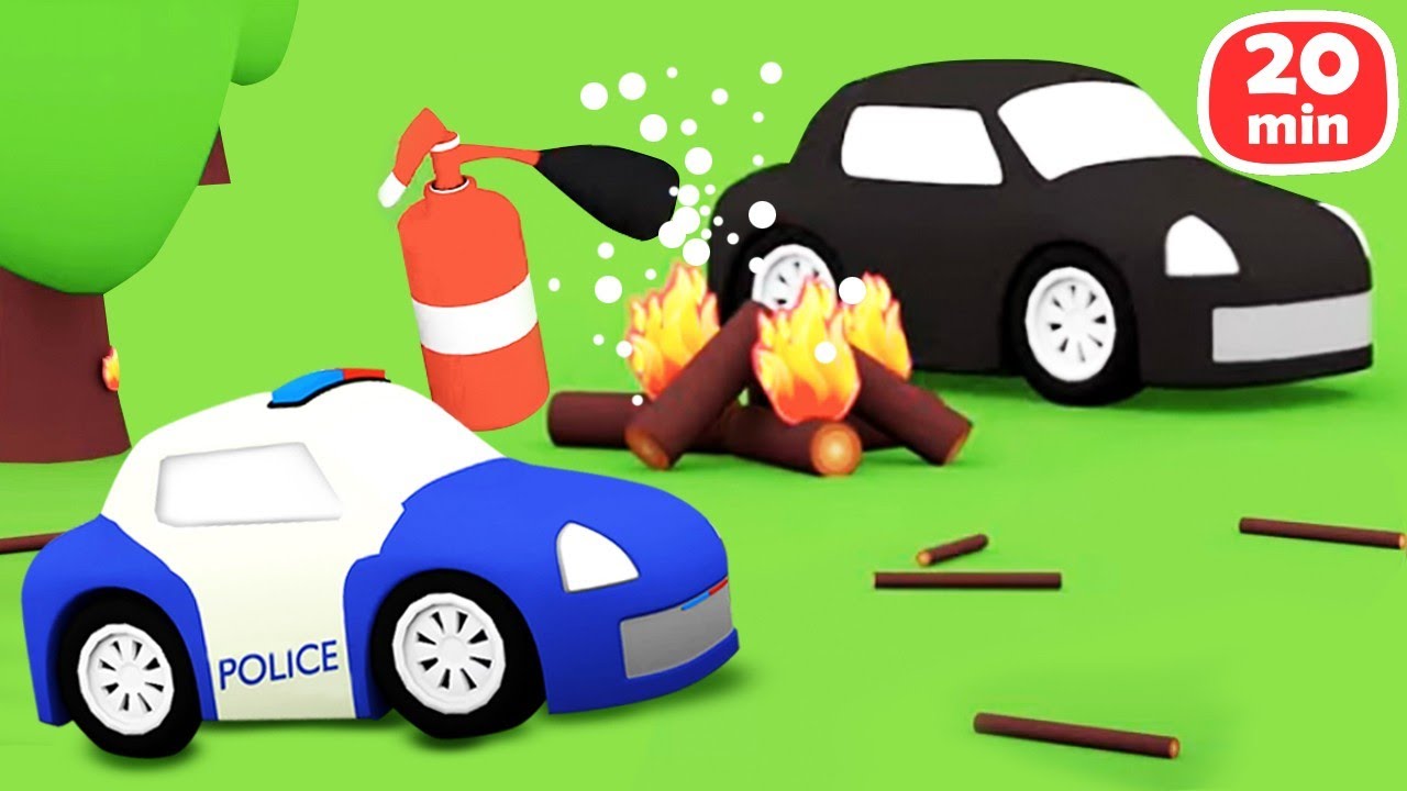 La poursuite du malfaiteur 🚕  Dessin animé en français sur les 4 voitures colorées.