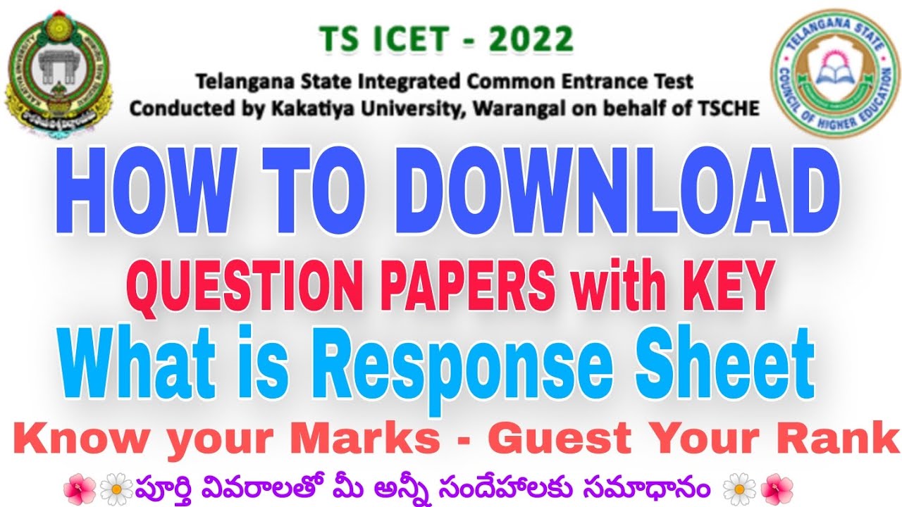 HOW TO DOWNLOAD TS ICET QUESTION PAPERS with ANSWER KEY RESPONSE SHEET KNOW YOUR MARKS RANK SEAT