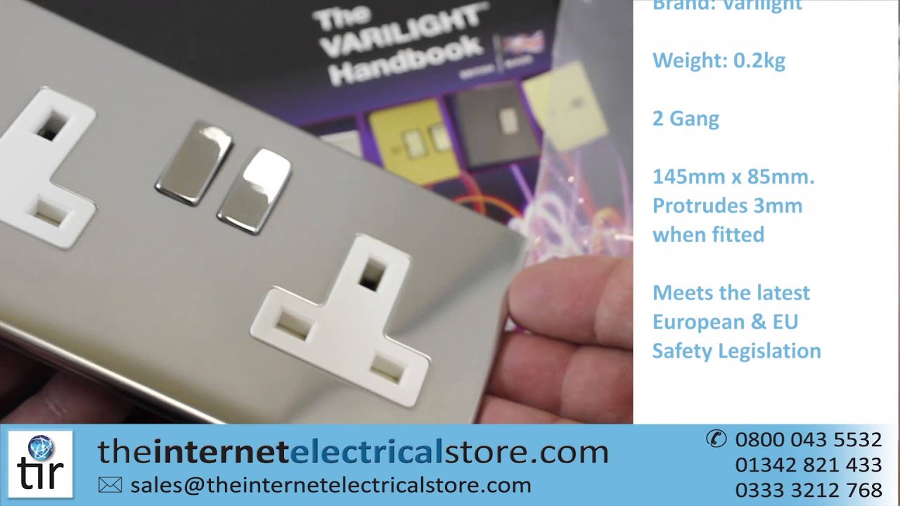 Varilight 2 Gang 13 Amp Switched Plug Socket Screwless Mirror Chrome Dec Switch White Insert XDC5WS