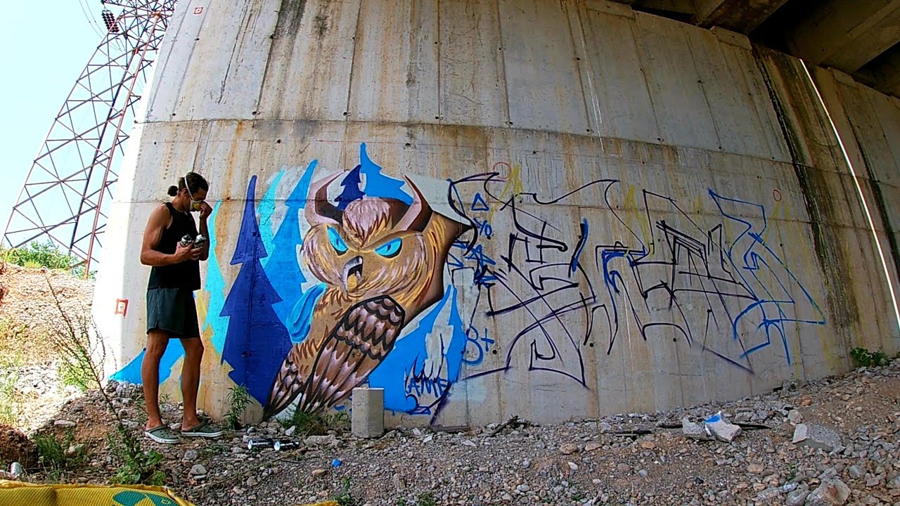 New wall for painting | Rolls + sprays | Graffiti owl.