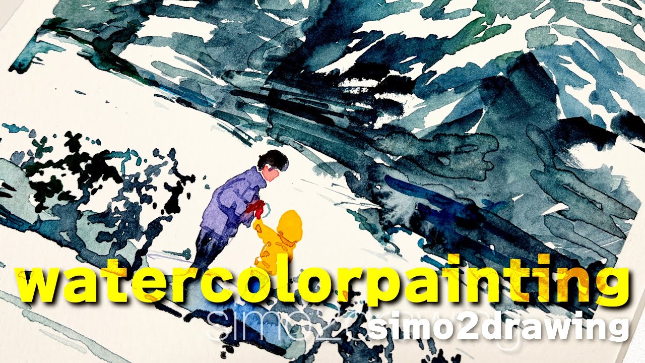 【水彩メイキング】雪遊びする父と子/watercolorpainting
