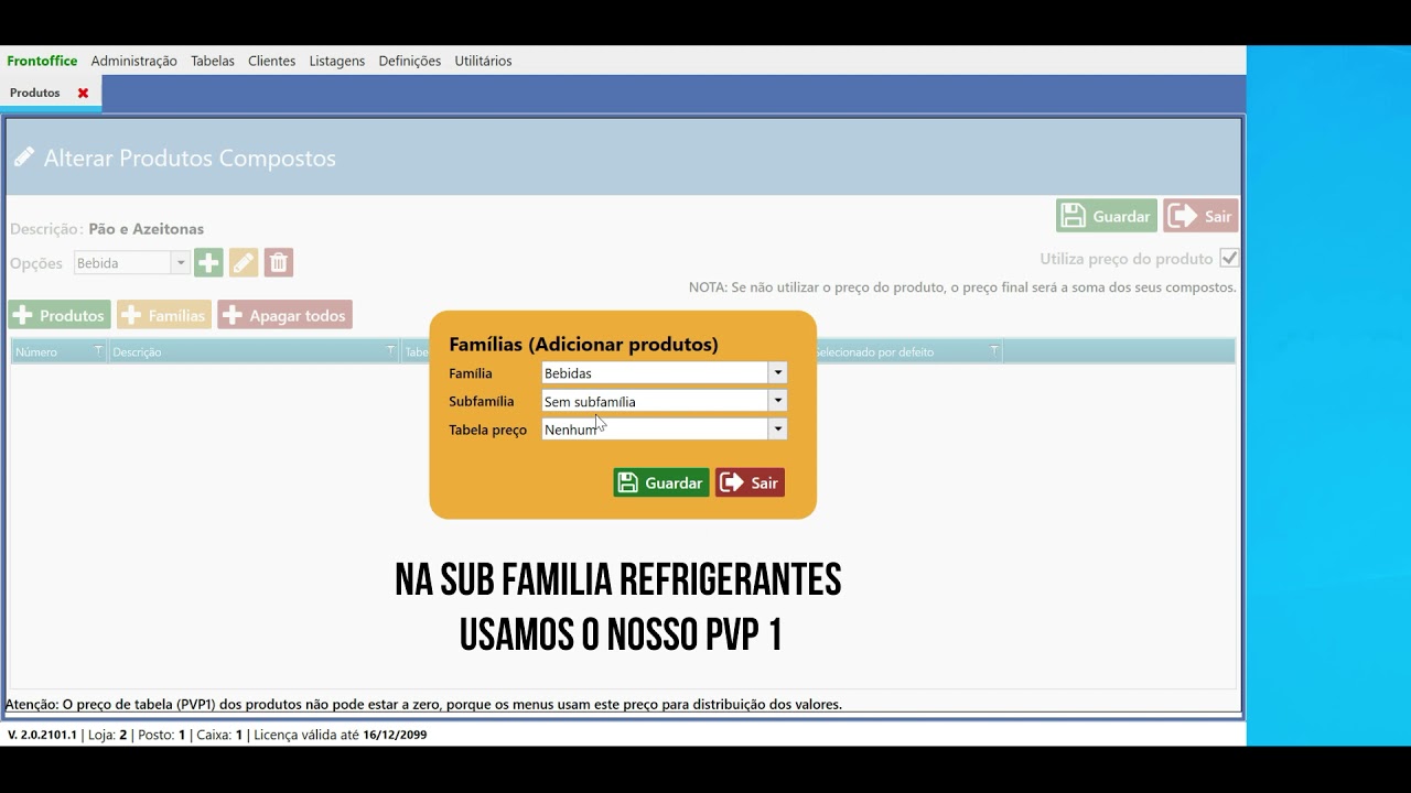 Criação de menus no local