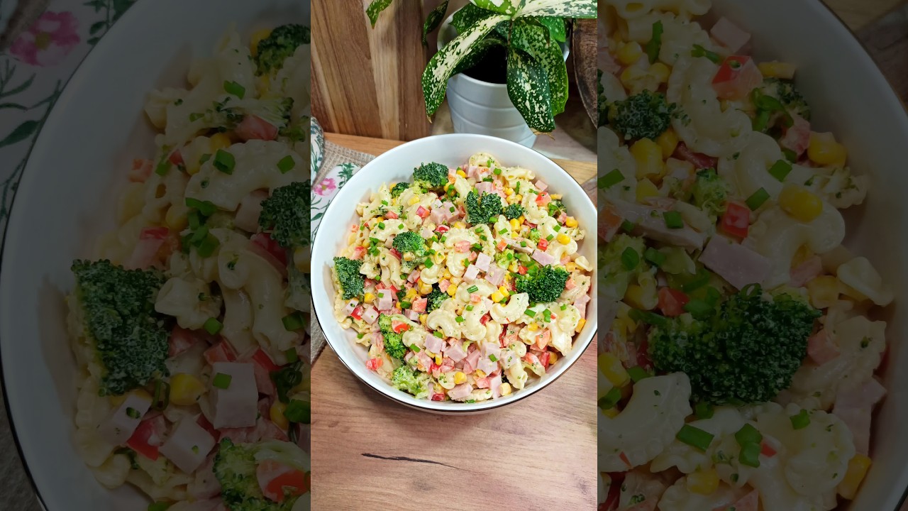 Pyszna i sycącą sałatka makaronowa z szynką, brokułem, papryką i kukurydzą!