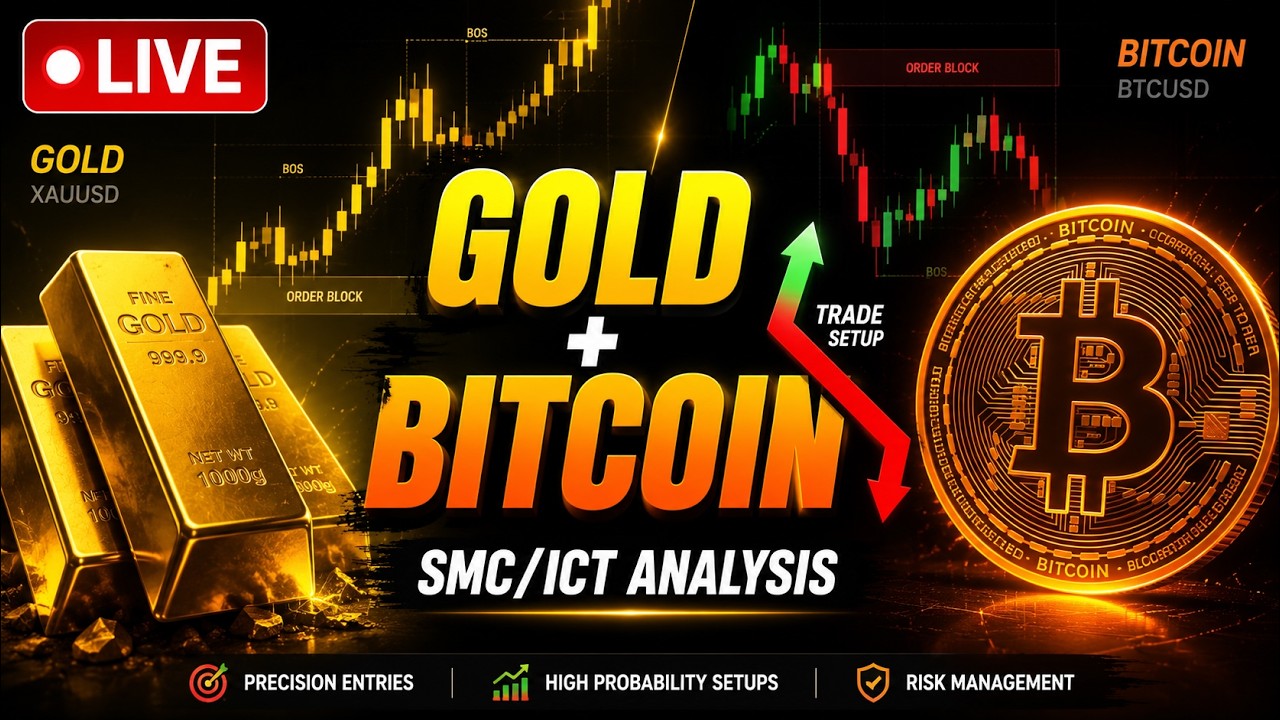 GOLD + BITCOIN LIVE 🔴 | Smart Money Concepts Trading | Order Blocks & FVG Live Analysis