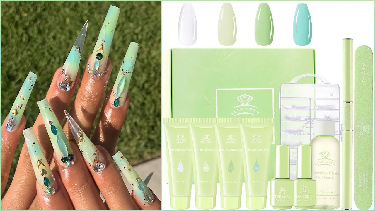 MAKARTT Green Polygel Kit! Easy & Fast Jade Nails 💚GIVEAWAY CLOSED