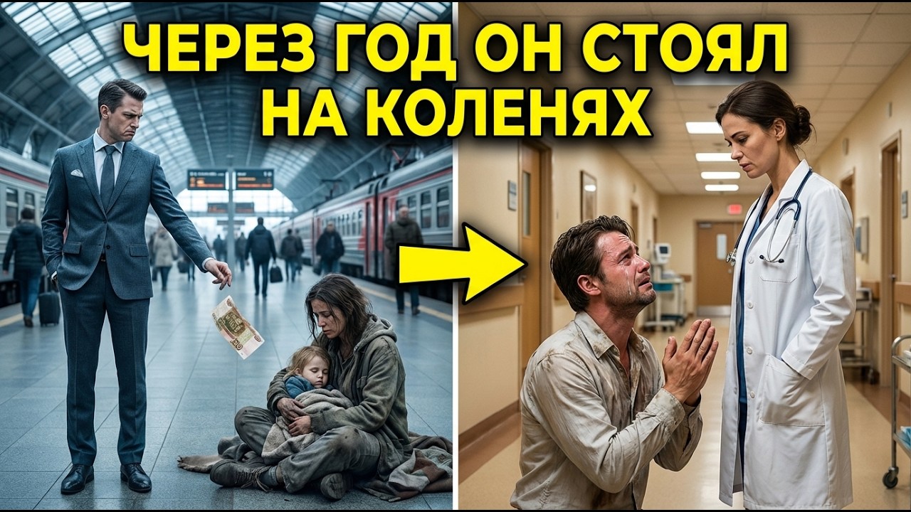 Бездомная мать спала с дочкой на вокзале. Бизнесмен бросил ей 100 рублей. Через год он стоял перед