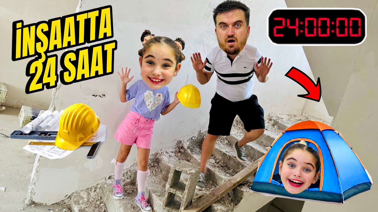 ELİF SİNEM İNŞAATTA 24 SAAT !! ÇADIR KURDUK !! BEKÇİYE YAKALANDIK !!