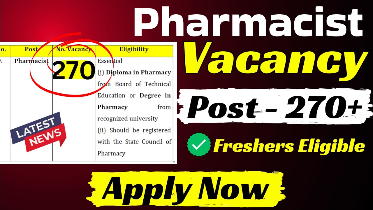🔥 Big Update: Govt Pharmacists vacancy 2026 | Total Post 270+ are Live Freshers Apply Now