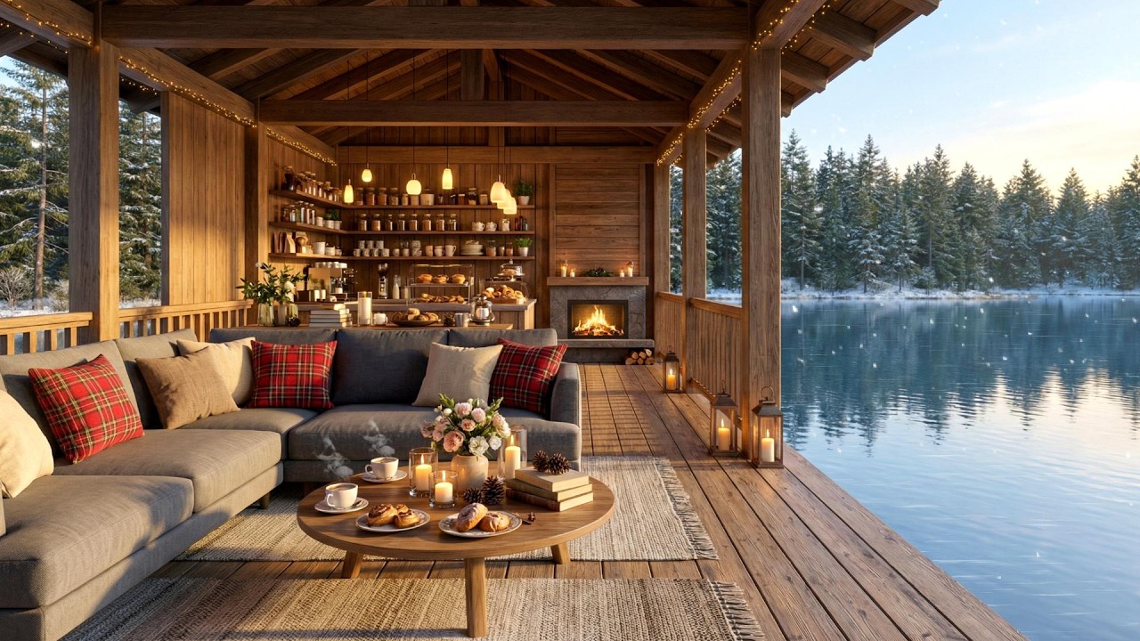 Relax Jazz Café ☕ Snow Outside & Warm Fireplace for Calm