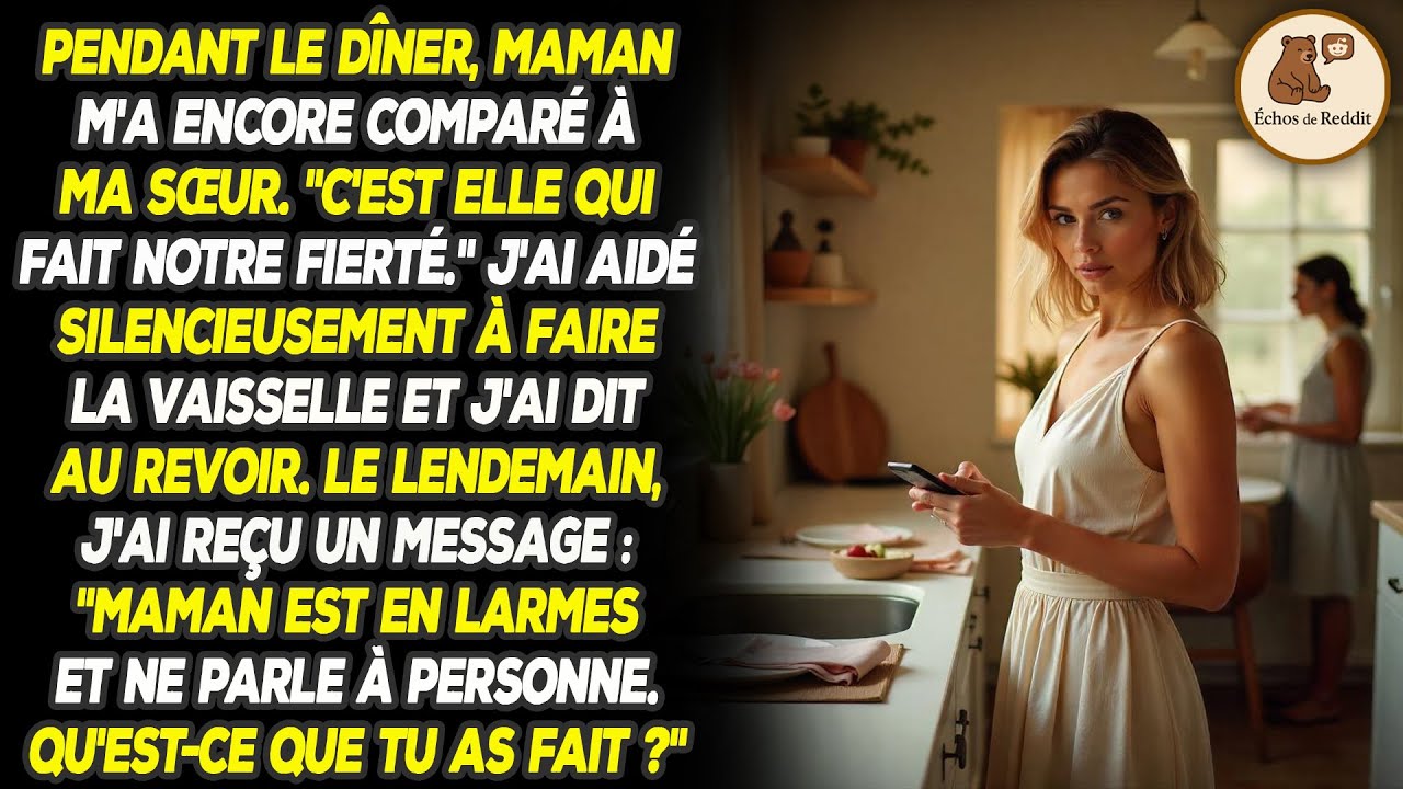 Pendant le dîner, maman m'a comparé à ma sœur – encore une fois. "C'est elle dont nous sommes fiers