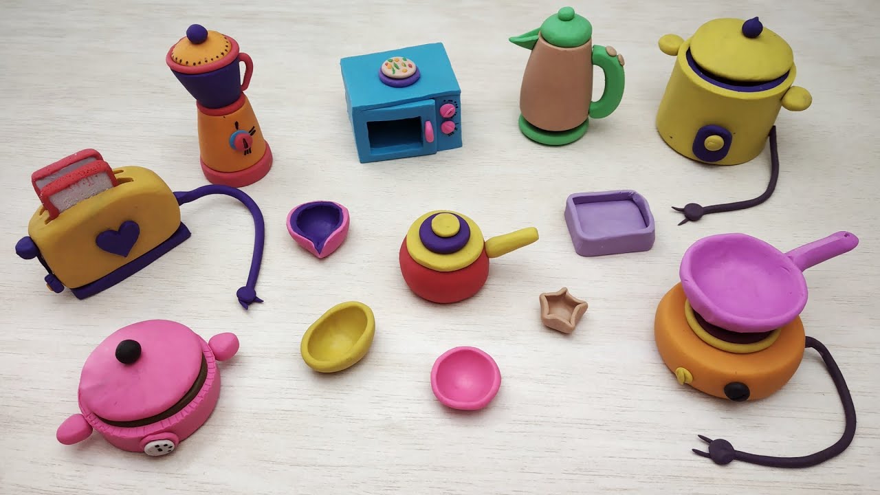Miniature clay kitchen set | Primitive kitchen set | How to make kitchen set from polymer clay