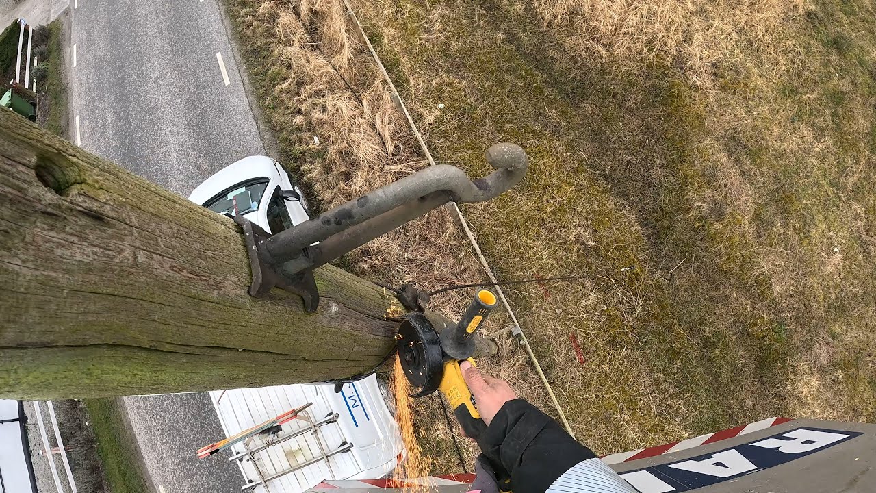 The work continues with wooden poles