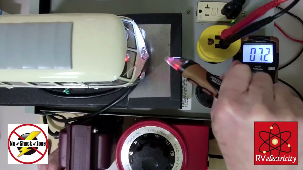 Using a Southwire 40150N Non-Contact Voltage Tester to find an RV Hot-Skin voltage