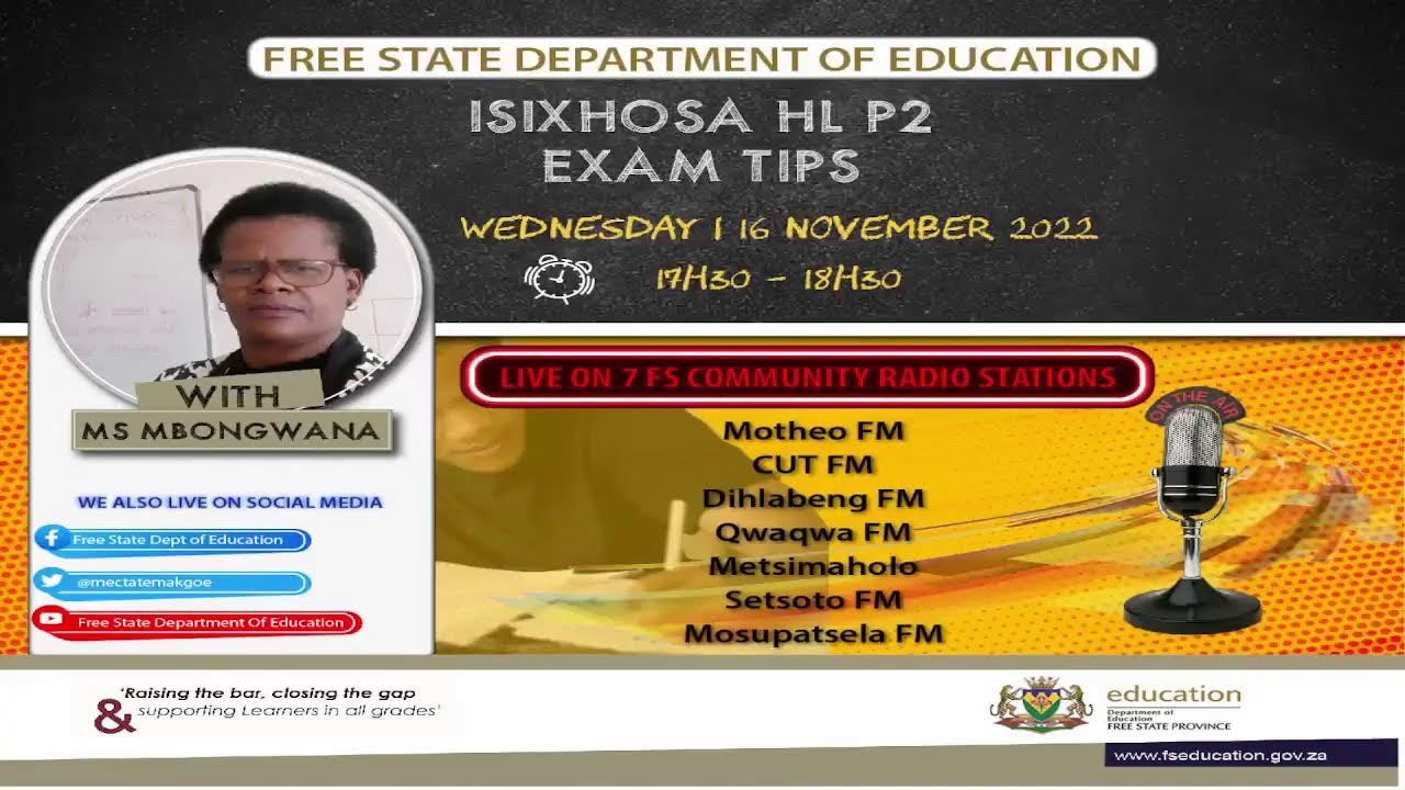 FREE STATE DEPARTMENT EDUCATION ISIXHOSA HL P2 EXAM TIPS